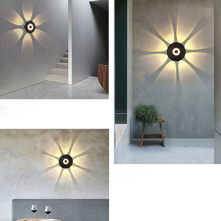 Moderne skandinavisk LED-vegglampe med rund aluminiumsskjerm til terrassen