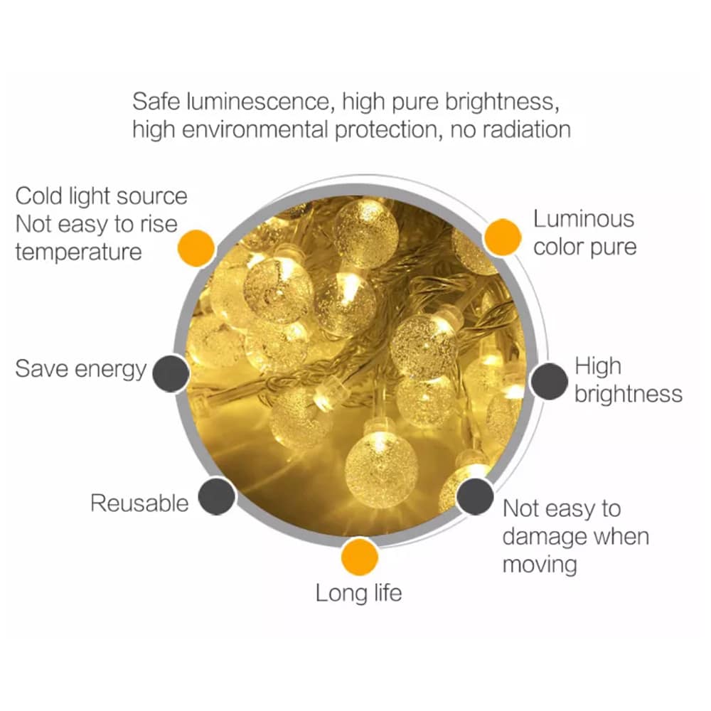 Solcelle lyslenker med ball lys - 5M-20 LED / 7M-50 LED / 12M-100 LED | Skanto