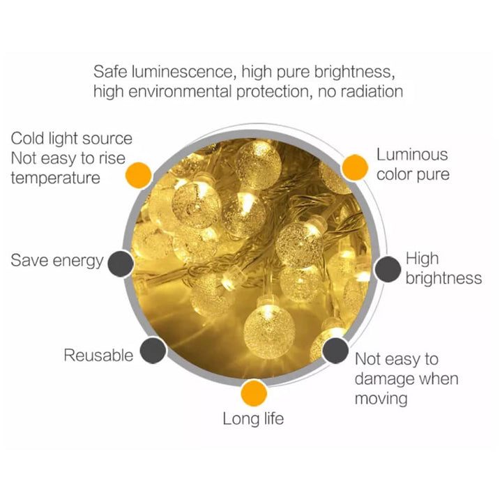 Solcelle lyslenker med ball lys - 5M-20 LED / 7M-50 LED / 12M-100 LED | Skanto