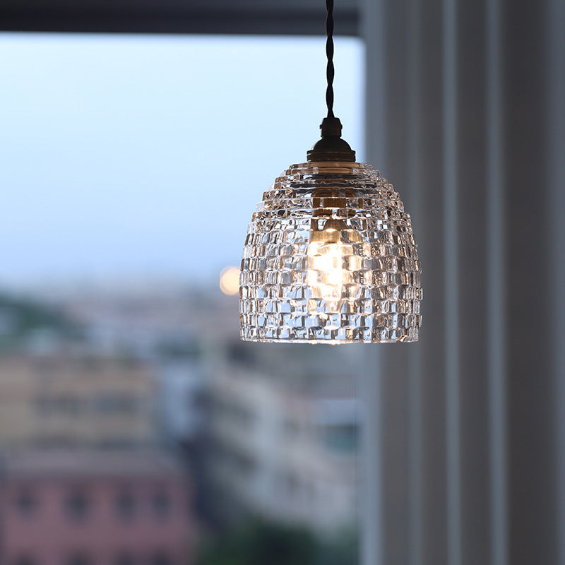 Skanto | Tradisjonell Fransk Messing Ruter Glass Blomst Form 1-Lys Pendellampe For Stue