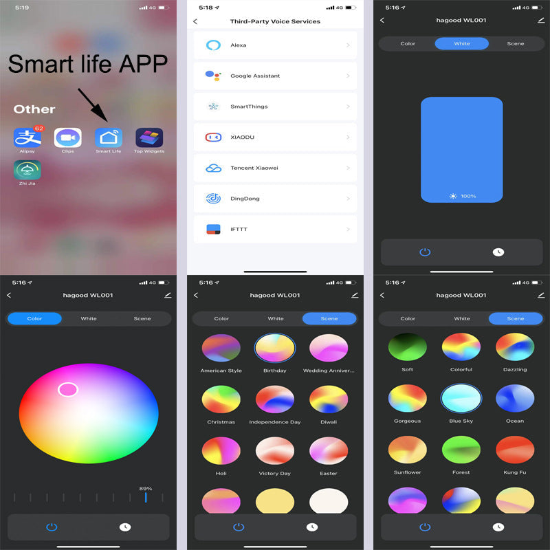 Moderne smart firkantet LED-vegglampe med app-dimmefunksjon, vanntett.