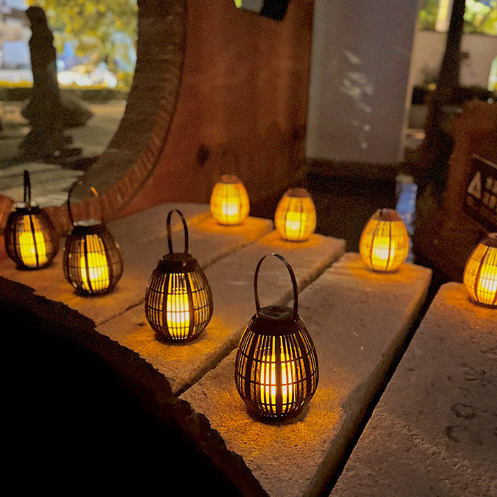 Moderne Art Deco Solrund Lantern Rattan LED Utendørs Landskapslys For Hage | Skanto