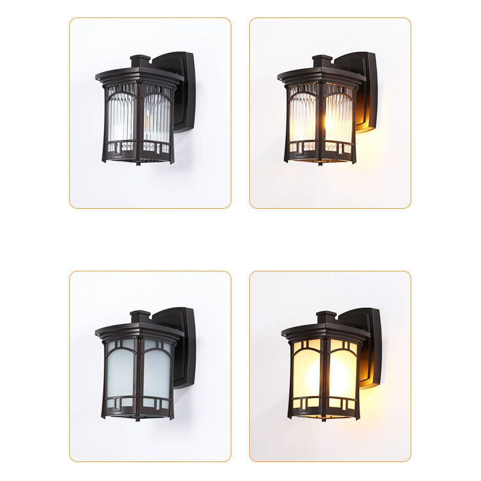 Moderne firkantet aluminiums glass utskåret 1-lampe utendørs vanntett vegglampe | Skanto