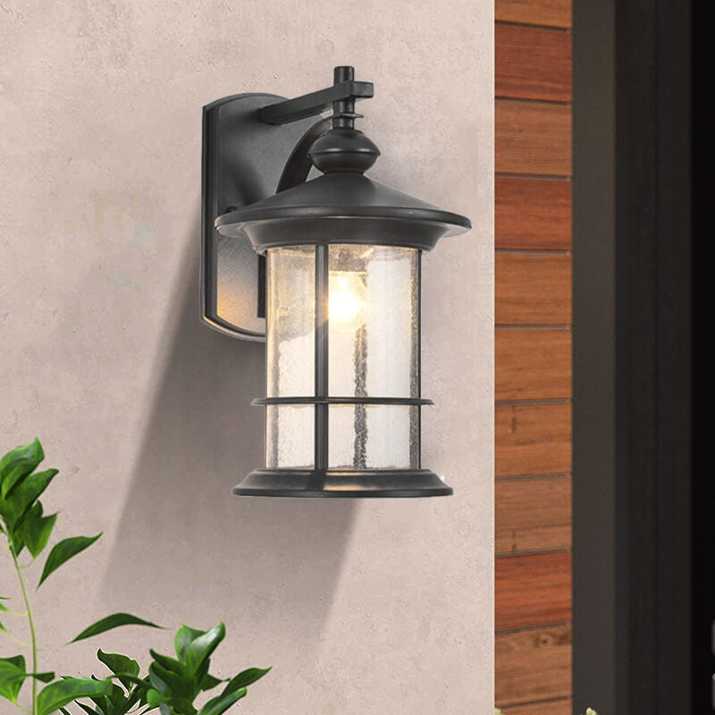 Industriell vintage vegglampe med bobleglassøyle, 1 lyskilde, vanntett, for utendørs bruk