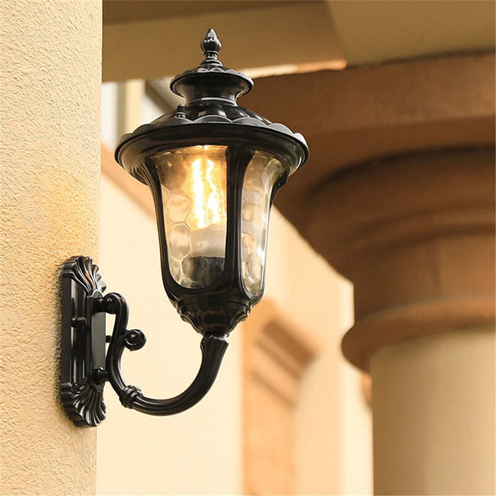 Europeisk Retro Vanntett Steinmønster Glasslampeskjerm 1-Lys Utendørs Vegglampe | Skanto