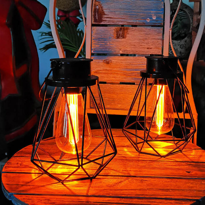Solare Retro Jern Lanterne Geometri LED Dekorativ Utendørs Landskapslys | Skanto