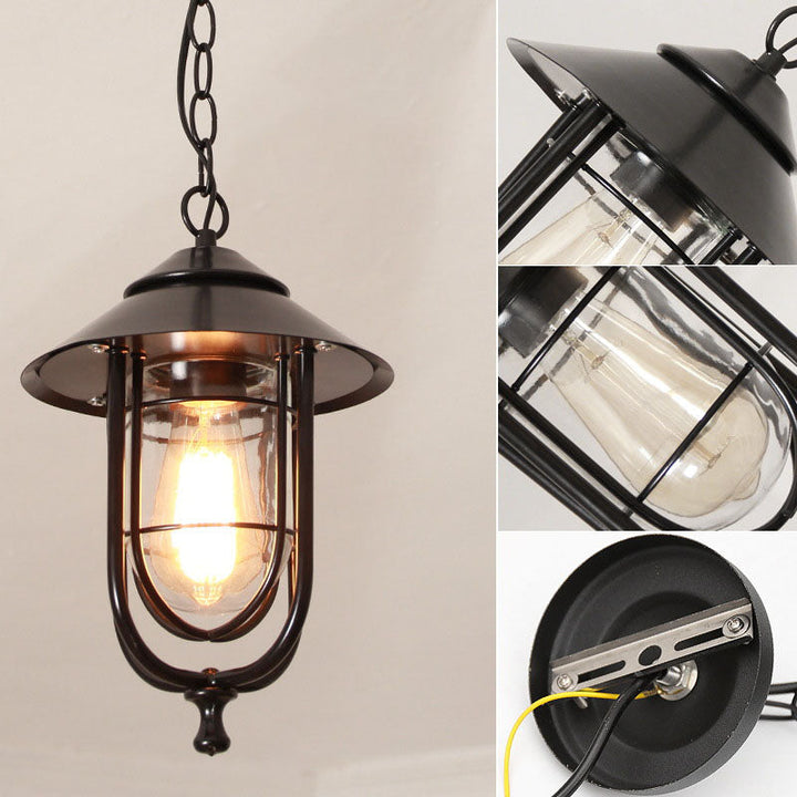 Industriell vintage aluminium bur glass 1-lampe utendørs vanntett pendellampe | Skanto