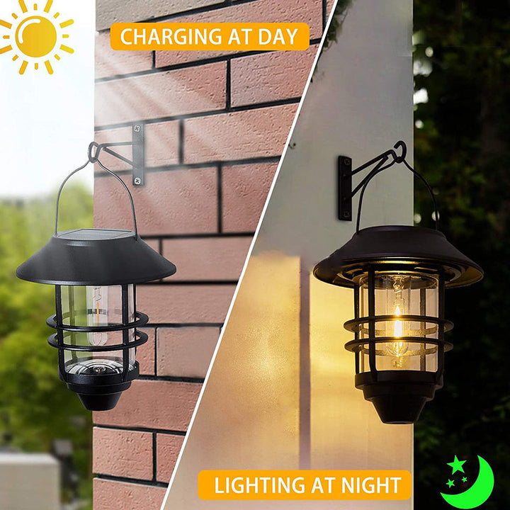 Samtidig Retro Sol Vannavstøtende Aluminium Glass Lantern Sylinder 1-Lys Hengende Vegglampe For Utendørs Patio | Skanto