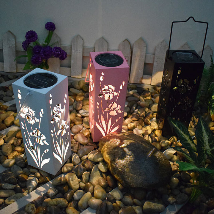 Skanto | Solar Butterfly Rose Pattern Hollow Column LED Utendørs Vanntett Dekorativ Lampe