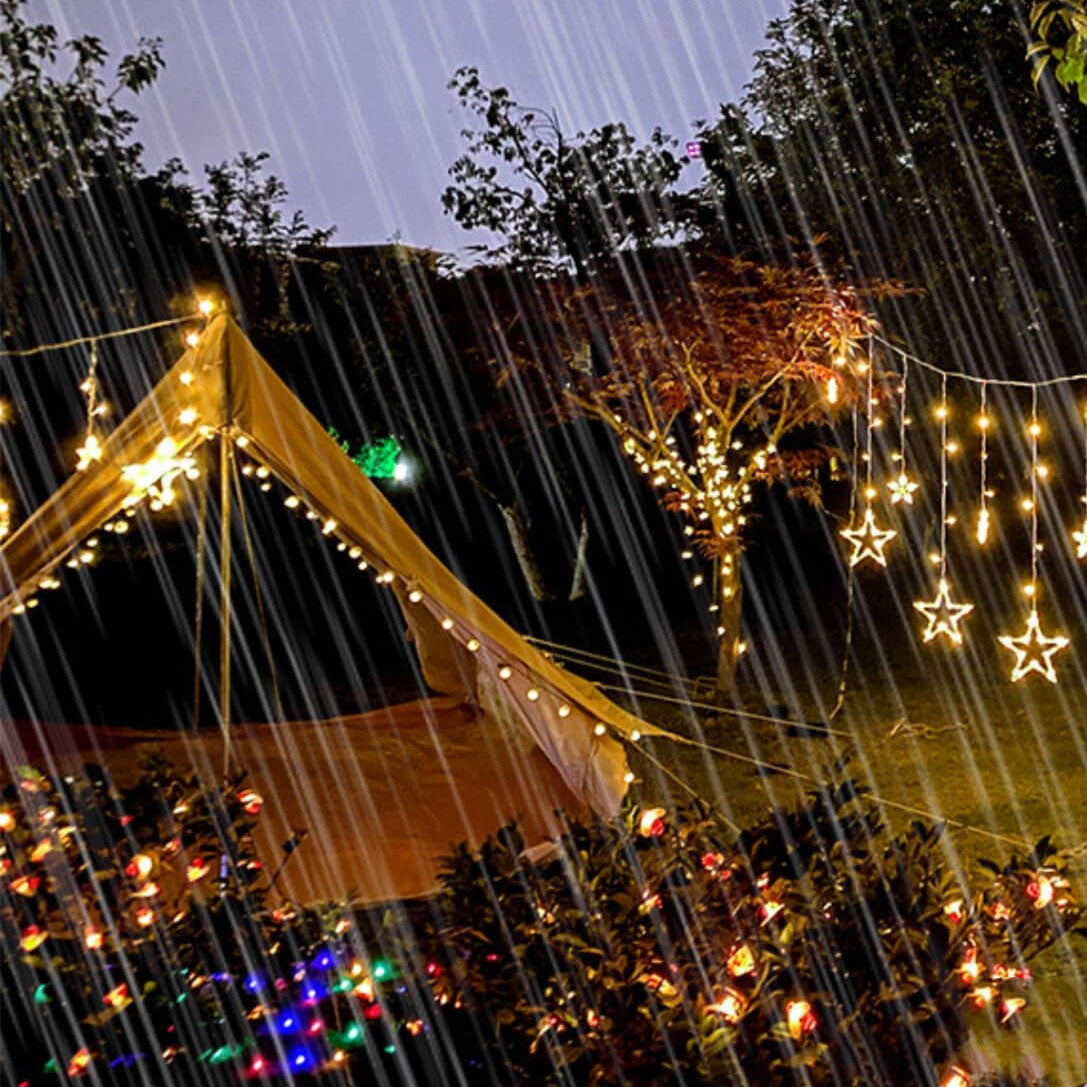 Norvo | LED Solenergi Stjerne Måne Gardin Lys Jul Utendørs Patio Dekorativ Camping Lysende Lyskastere