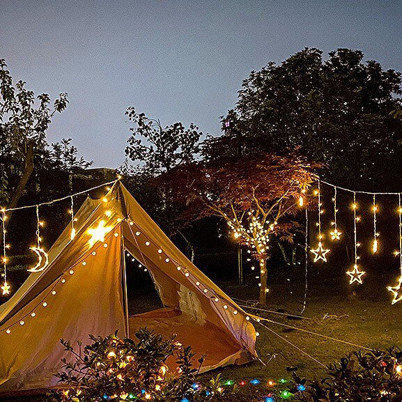 Norvo | LED Solenergi Stjerne Måne Gardin Lys Jul Utendørs Patio Dekorativ Camping Lysende Lyskastere