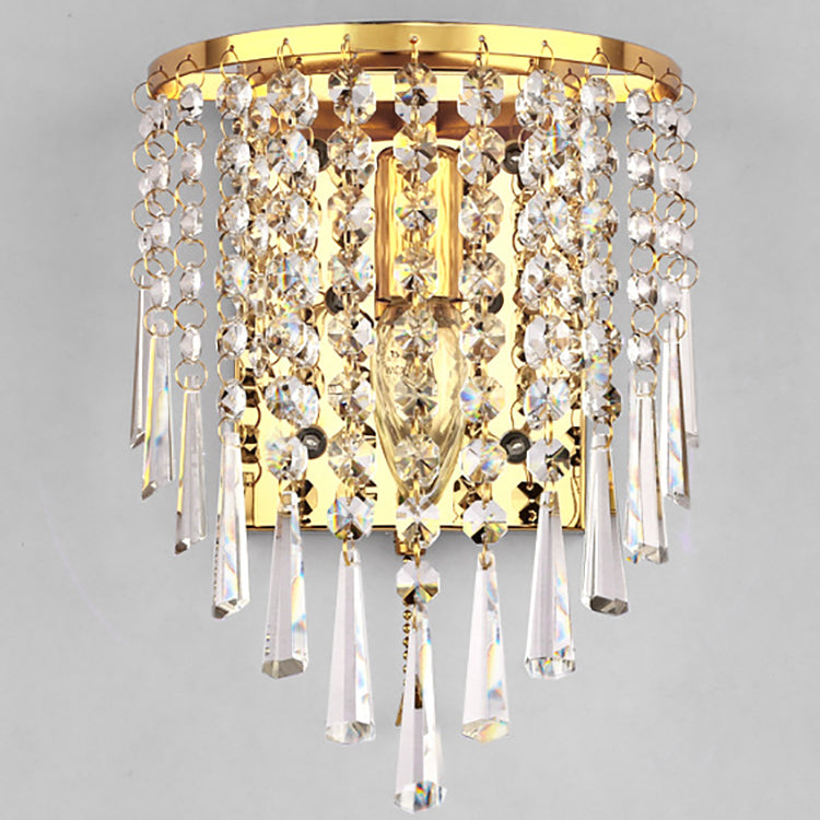 Skanto | Moderne Luksus Semi-Rund Octagonal Perle Rustfritt Stål Krystall 1-lys Vegglampe for Stue