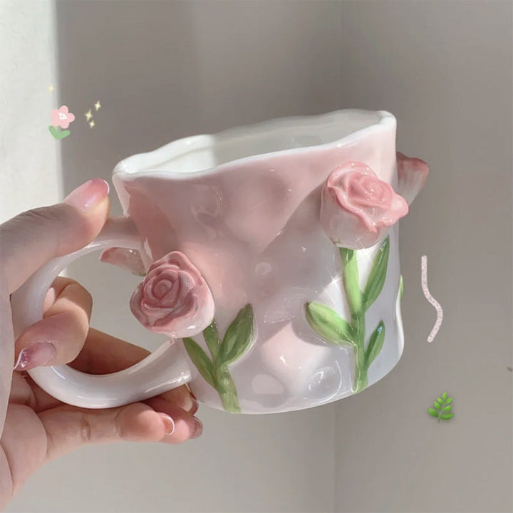 Kunstnerisk 3D blomst keramisk krus – Fangende tulipan- og rose-design | Skanto