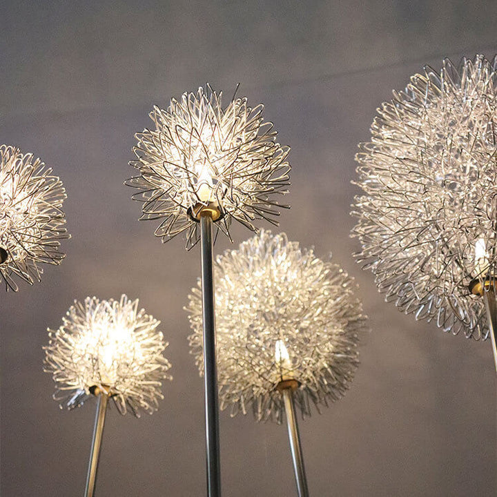 Solcelledrevet LED-kulelampe av løvetann laget av aluminiumstråd, vanntett, for utendørs bruk, for planting i hagen, bakkelys