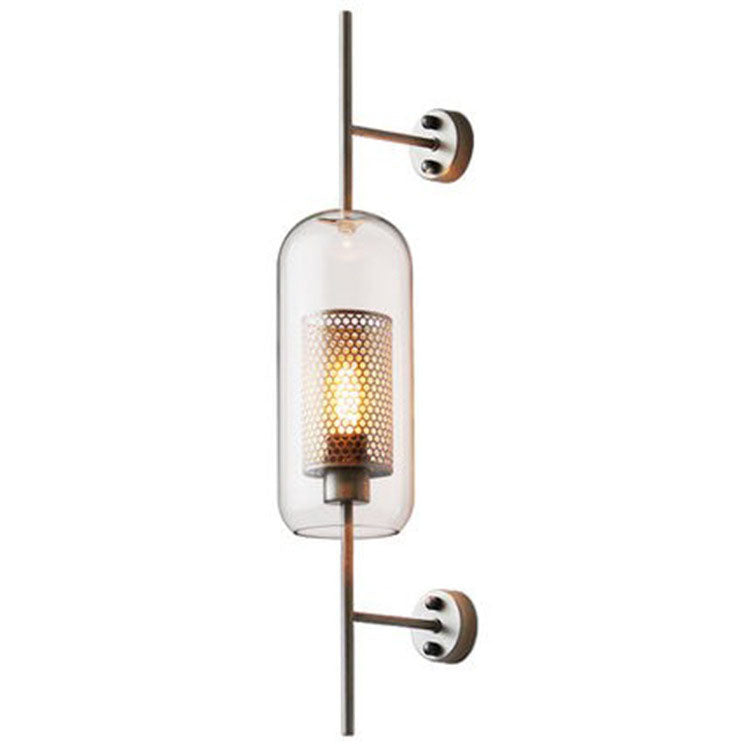 Norvo Industriell Vegglampe | Sylinderformet Glasskjerm | Jernramme | Dekor for Soverom og Stuer