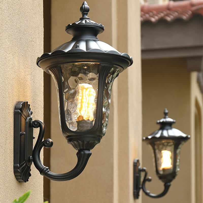 Europeisk Retro Vanntett Steinmønster Glasslampeskjerm 1-Lys Utendørs Vegglampe | Skanto