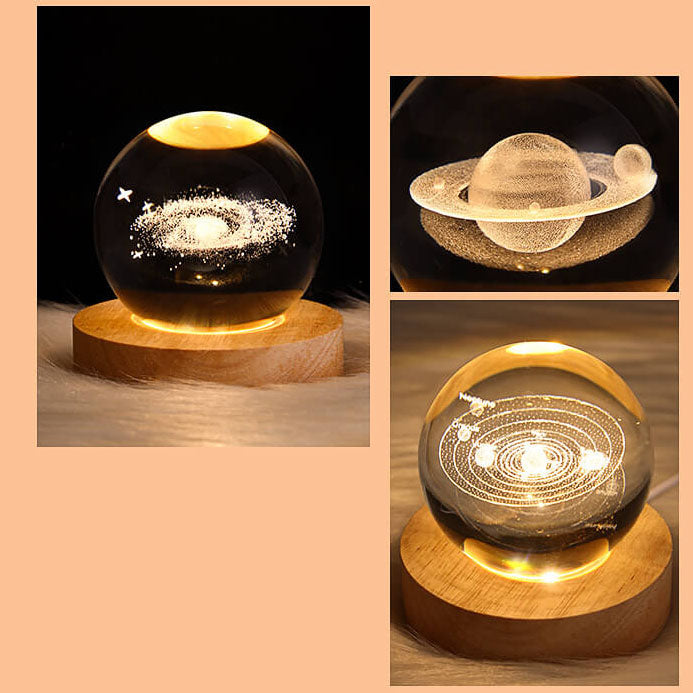 Kreativ dekorativ stjernesystem krystallkule USB LED nattlampe bordlampe