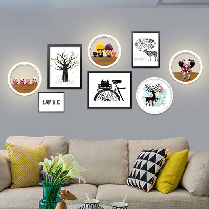 Skanto | Lumoshelf LED Vegglampe | Massiv Trematerial med Hylle | Rund Vegglampe | Varm & Hvit Lys