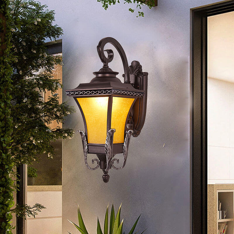 Europeisk Vintage Utendørs Firkantet Bur Aluminium Glass 1-Lys Vegglys | Skanto