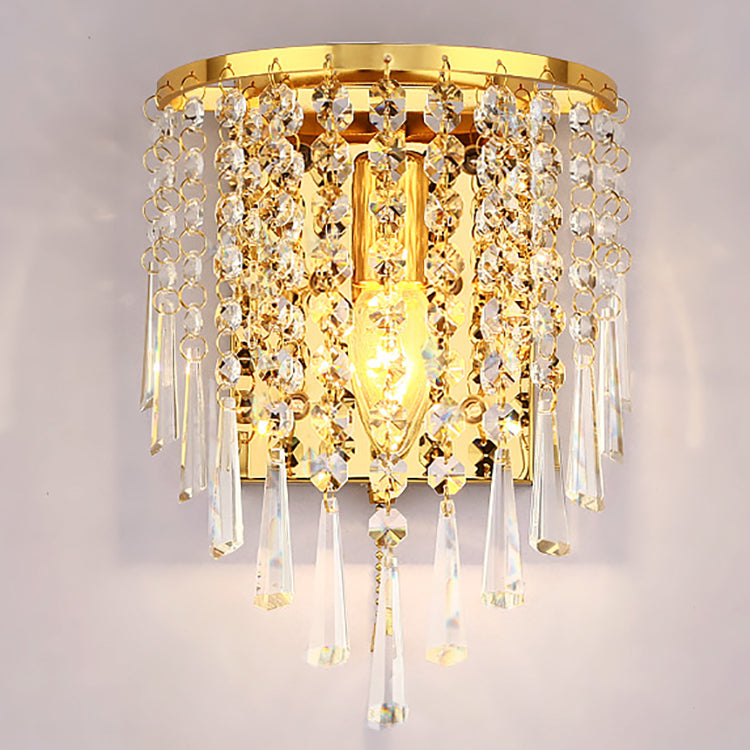 Skanto | Moderne Luksus Semi-Rund Octagonal Perle Rustfritt Stål Krystall 1-lys Vegglampe for Stue