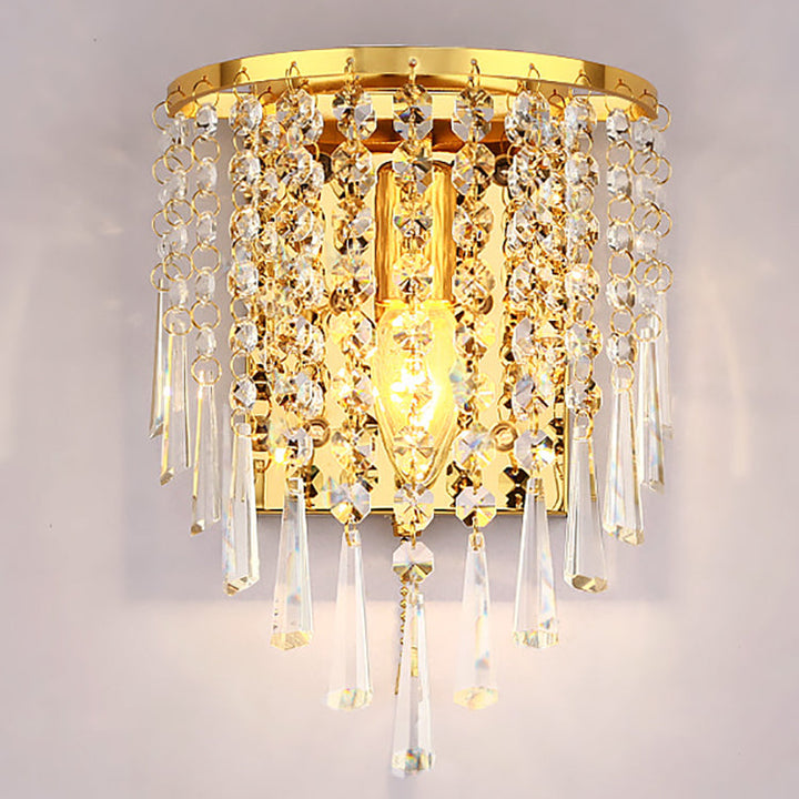 Skanto | Moderne Luksus Semi-Rund Octagonal Perle Rustfritt Stål Krystall 1-lys Vegglampe for Stue