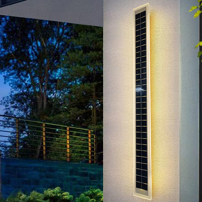 Minimalistisk rektangulær LED-vegglampe for utendørs bruk, vanntett, med solcellefunksjon, for terrasse og hage