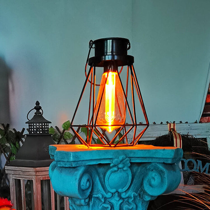 Solare Retro Jern Lanterne Geometri LED Dekorativ Utendørs Landskapslys | Skanto