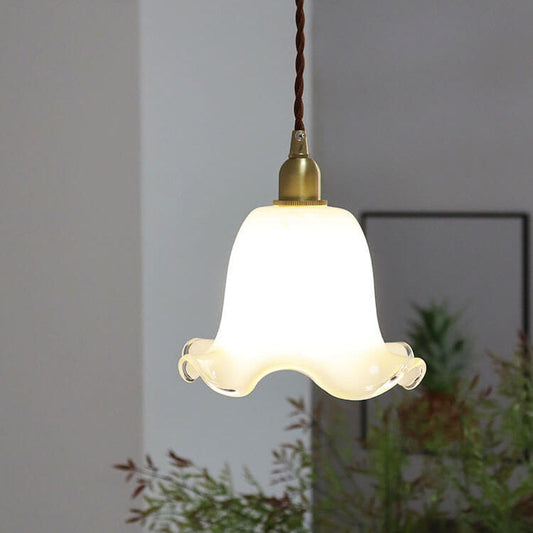 Norvo | Vintage Kreativ Blomst Messing Glass 1-Lampe Pendellampe