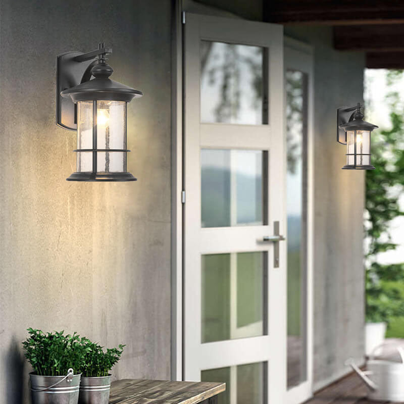 Industriell vintage vegglampe med bobleglassøyle, 1 lyskilde, vanntett, for utendørs bruk