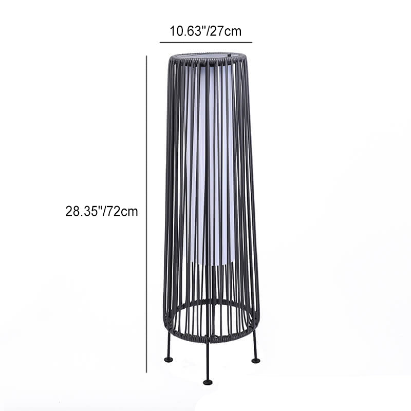 Moderne Minimalistiske Solvannavvisende Runde Vertikale Trekkstrippe Jern Rattan LED Stående Gulvlampe For Utendørs Patio | Skanto