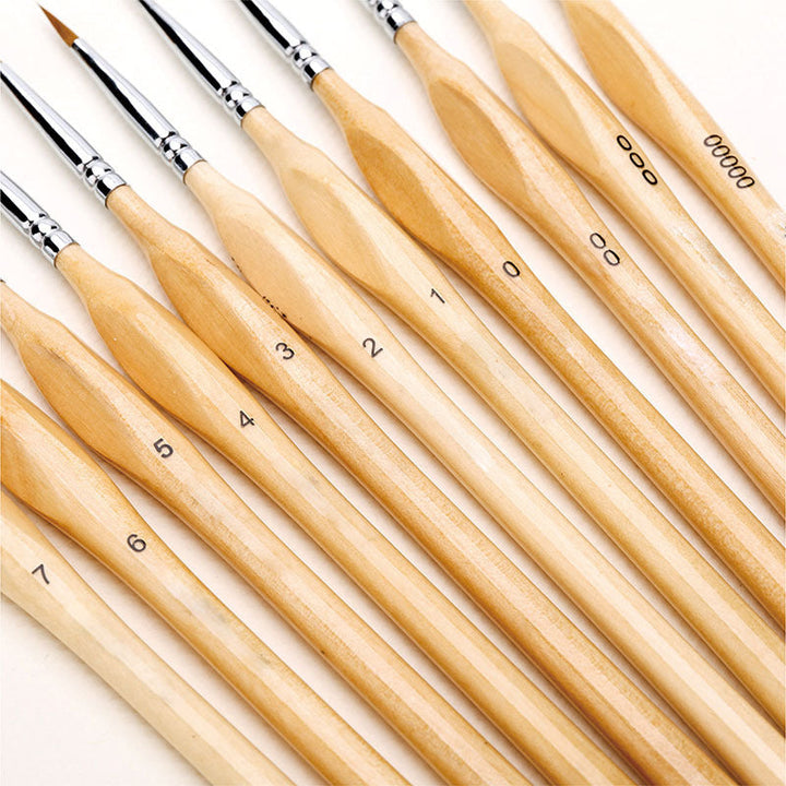 Skanto | 11 Pcs Miniatyr Detalj Malepensel Sett Med Naturlig Trehåndtak