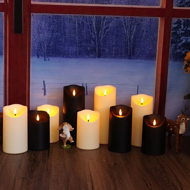 Skanto | GlowLuxe Flameless LED Lys Sett (9-delt) – Med Fjernkontroll og Glitterfinish