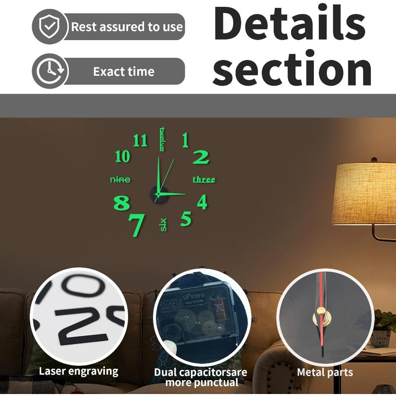 Luminous Uten ramme 3D veggklokke Skanto