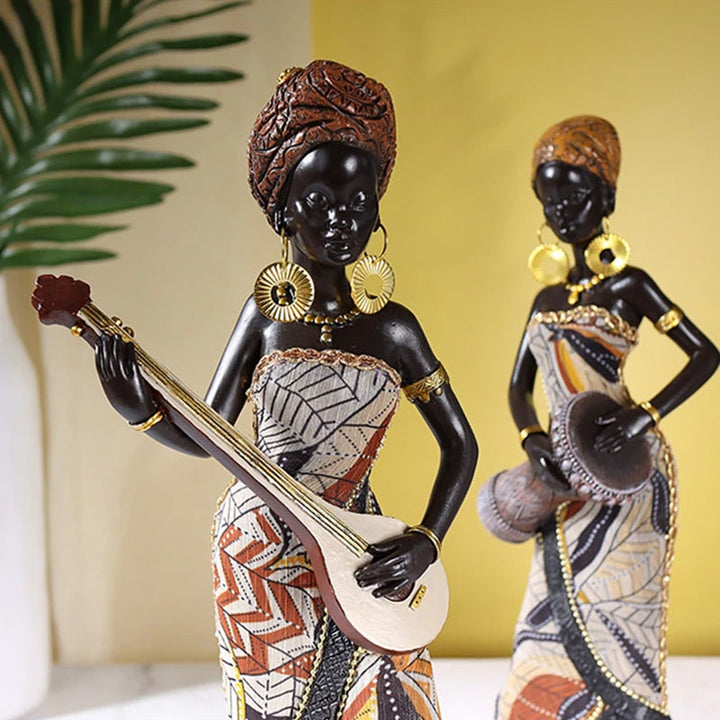 Skanto | Afrikansk kvinnelig musiker skulptur