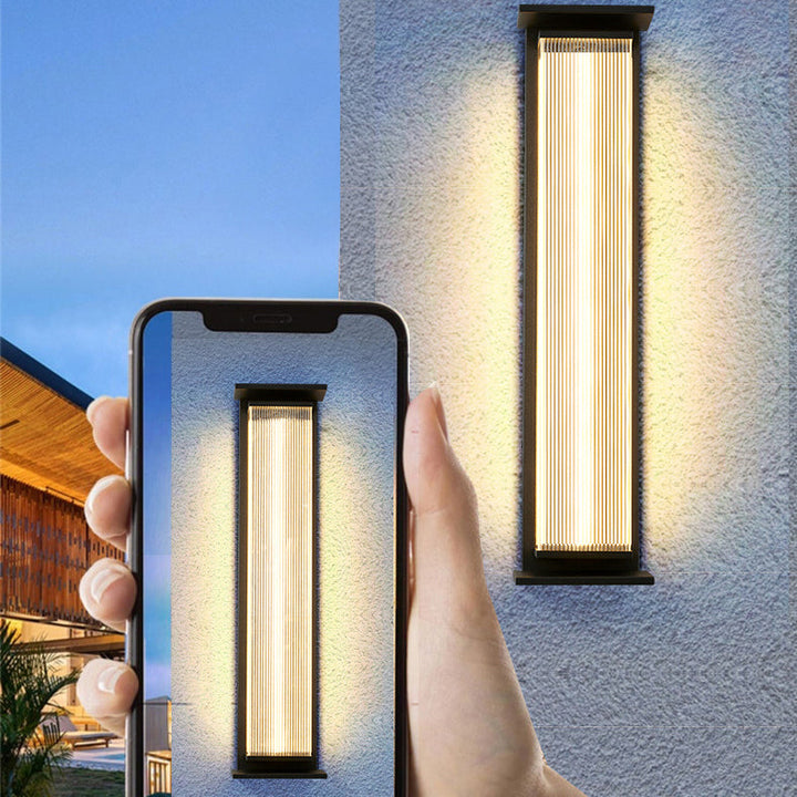 Vanntett, rektangulær LED-vegglampe i rustfritt stål og akryl til terrassen