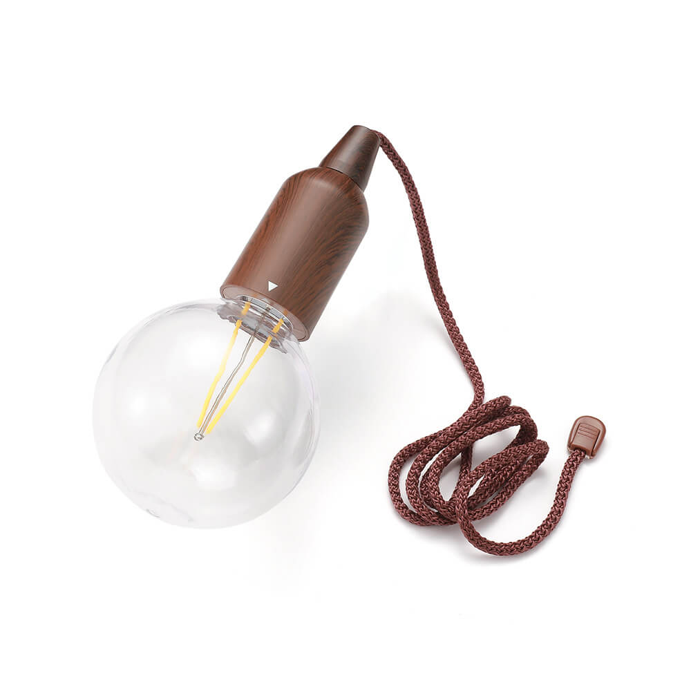 Retro bærbar, vanntett, rund trekjeglelampe med batteri og USB-tilkobling, 1 lyspære, ideell for camping og utendørsaktiviteter
