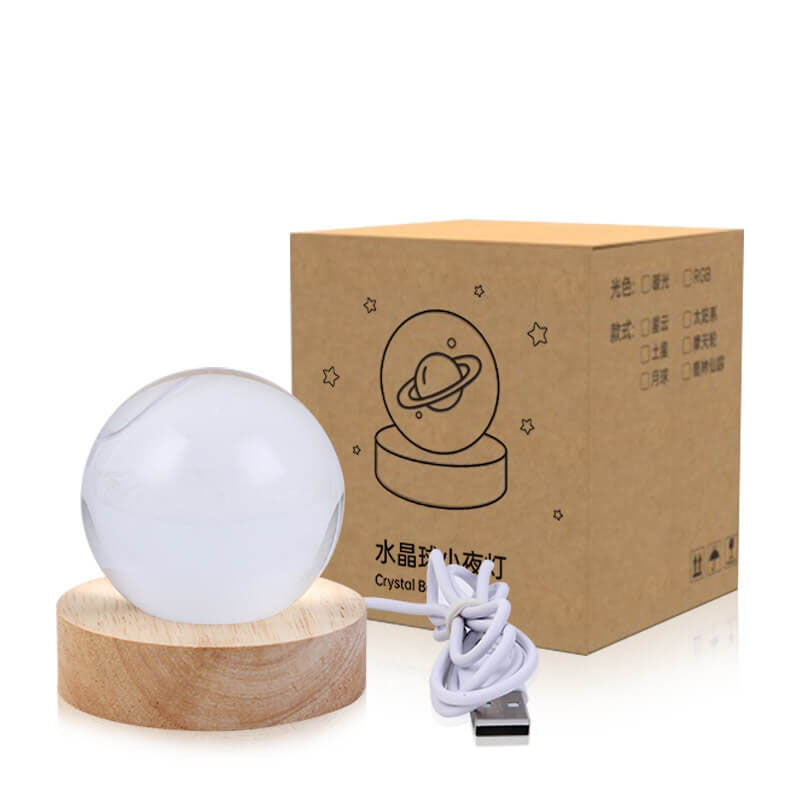 Kreativ dekorativ stjernesystem krystallkule USB LED nattlampe bordlampe