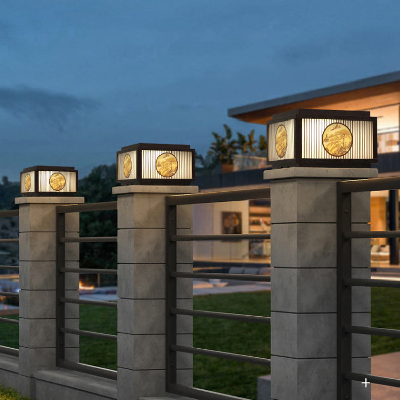 Tradisjonell kinesisk aluminium glass firkantet LED vanntett sol landskapslys for utendørs patio | Skanto