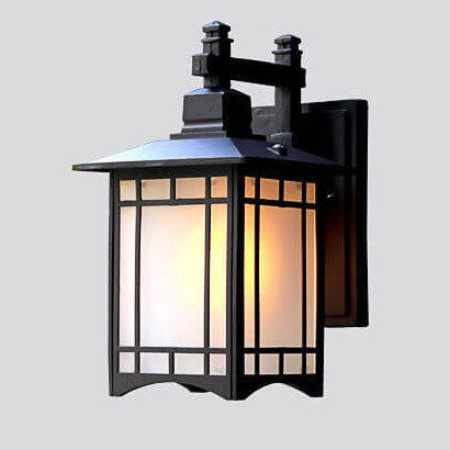 Moderne, vanntett solcelledrevet vegglampe laget av aluminium formet som en kinesisk paviljong med én lyskilde