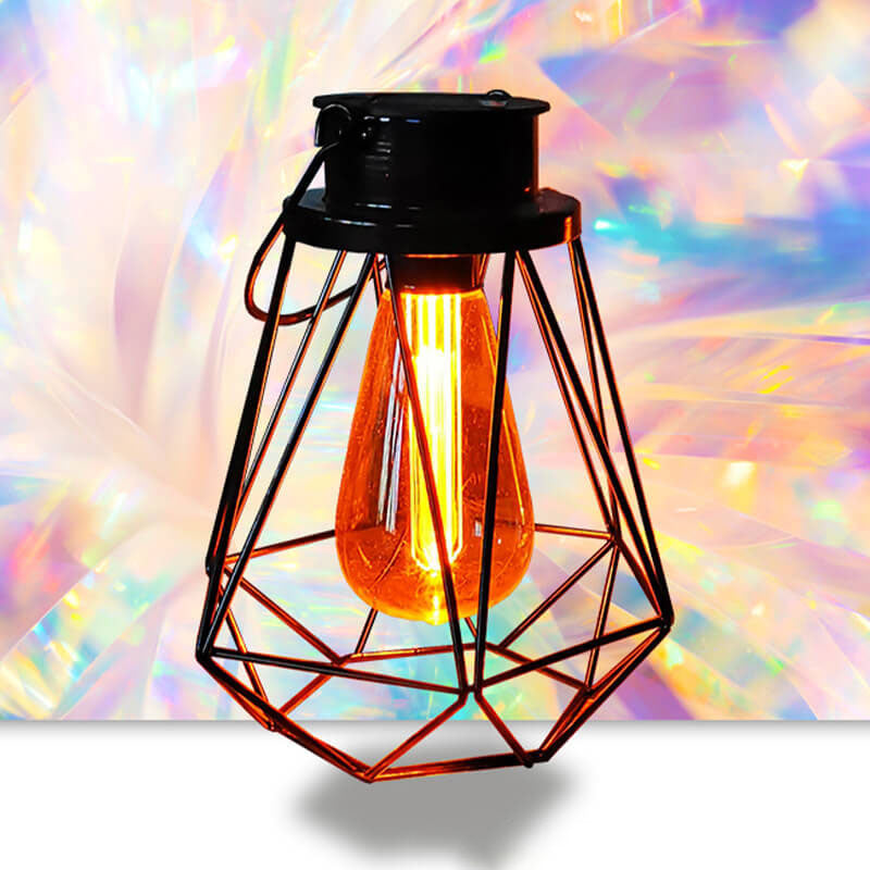 Solare Retro Jern Lanterne Geometri LED Dekorativ Utendørs Landskapslys | Skanto