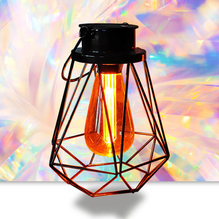 Solare Retro Jern Lanterne Geometri LED Dekorativ Utendørs Landskapslys | Skanto