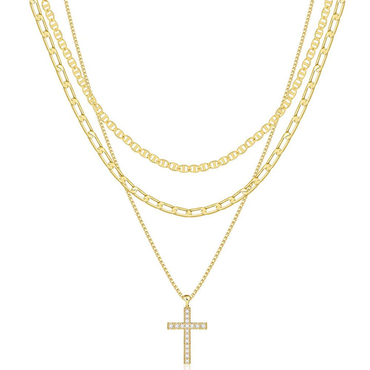 Skanto | 3pc 14k Laget Kors Halskjede Stabel