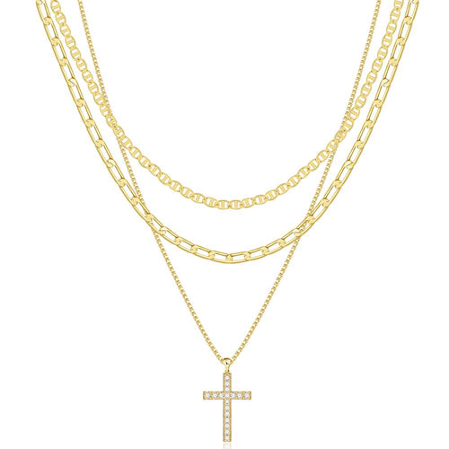 Skanto | 3pc 14k Laget Kors Halskjede Stabel