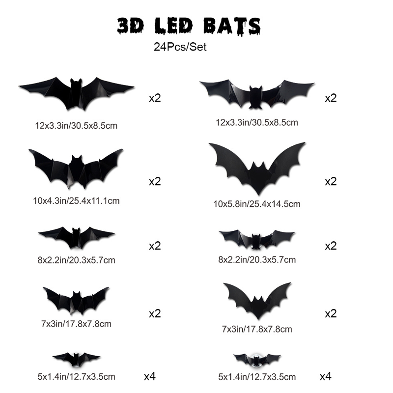 Skanto | 3D Flaggermus LED Veggdekor — Gjør hjemmet ditt til den skumleste Halloween-scenen med livaktige flygende illusjoner!