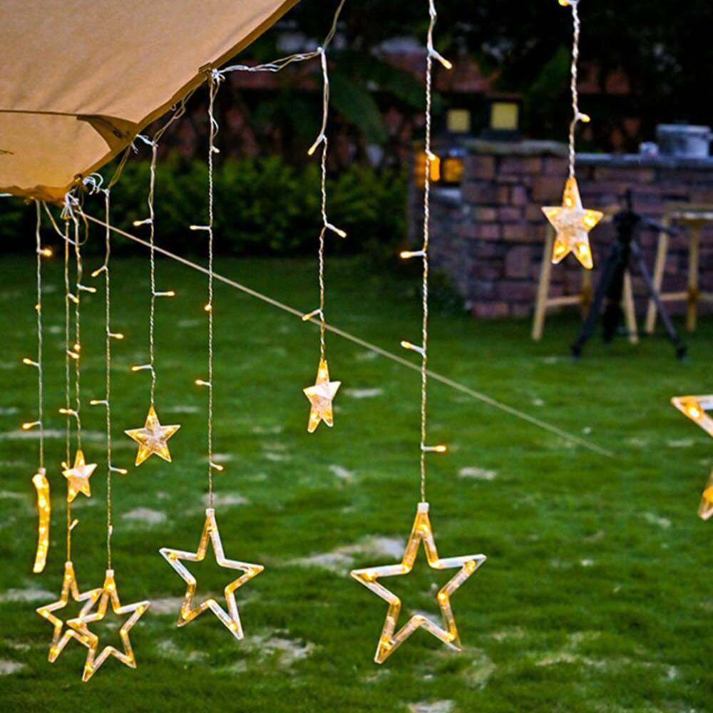 Skanto | LED Solenergi Stjerne Måne Gardin Lys Jul Utendørs Patio Dekorativ Camping Lysende Lyskastere