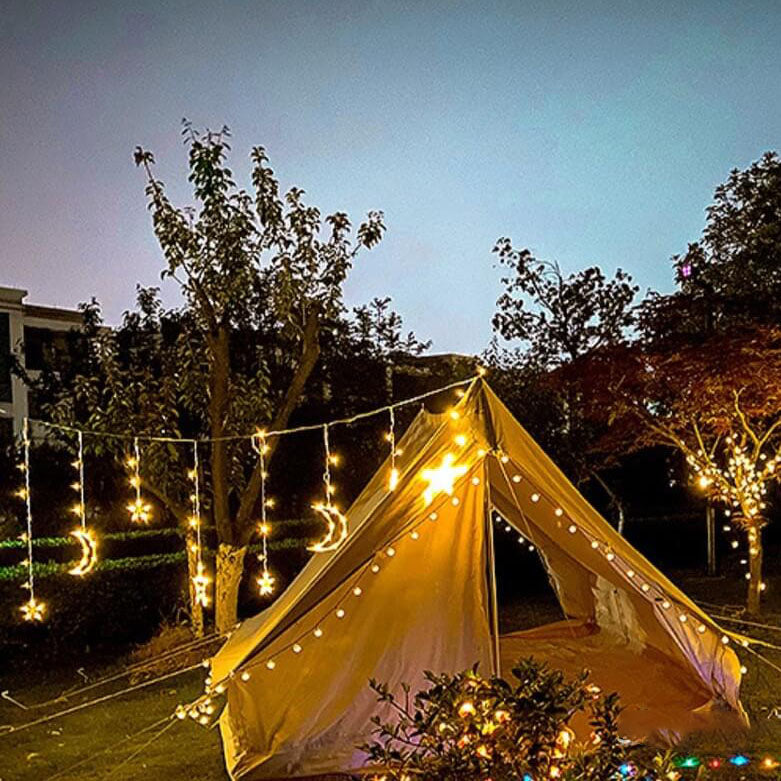 Norvo | LED Solenergi Stjerne Måne Gardin Lys Jul Utendørs Patio Dekorativ Camping Lysende Lyskastere