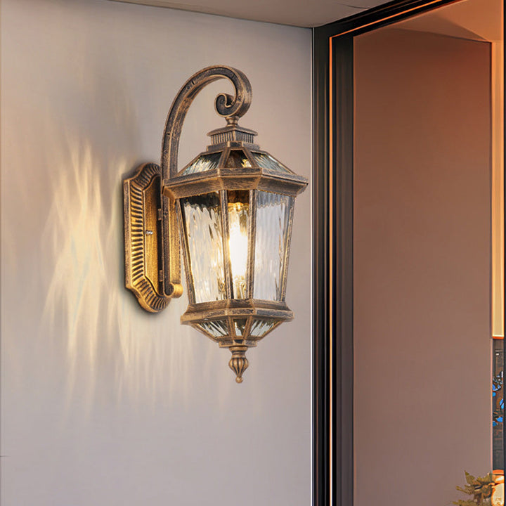 Tradisjonell europeisk vanntett aluminium glass oktagon sylinder 1-lykt vegglampe for hage | Skanto