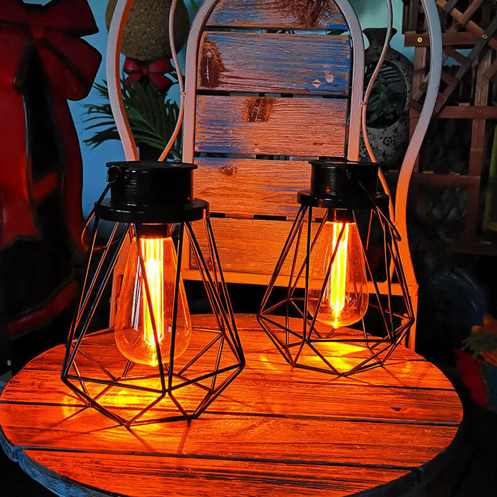 Solare Retro Jern Lanterne Geometri LED Dekorativ Utendørs Landskapslys | Skanto