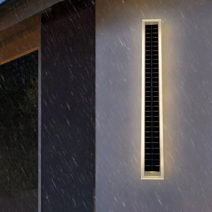 Minimalistisk rektangulær LED-vegglampe for utendørs bruk, vanntett, med solcellefunksjon, for terrasse og hage