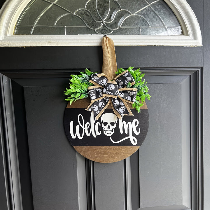 Skanto | Halloween Spooky Skull Front Door Wreath | Rustikk Velkomstskilt